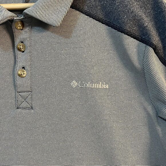 MEN'S BLUE GRAY POLO - COLUMBIA - SHORT SLEEVE - SIZE M Two Tone Striped - Picture 4 of 9